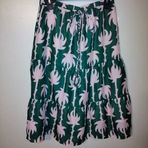 T-Bags Los Angeles Green & Pink Graphic Print Tiered Skirt M  NWT